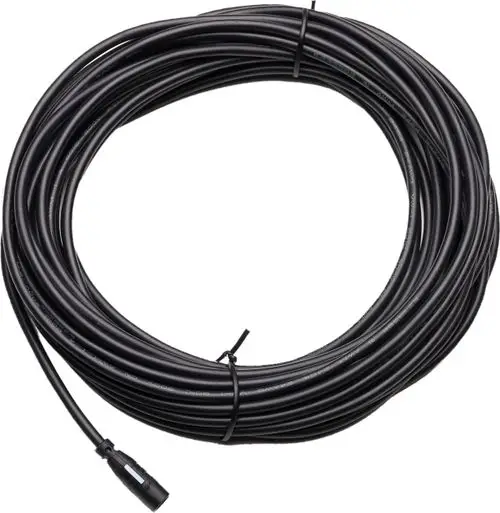 Schwarzes Kabel mit Stecker, aufgewickelt auf einer Rolle. Die Marke HANSA ist zu erkennen. Ideal für verschiedene Anschlussanwendungen.