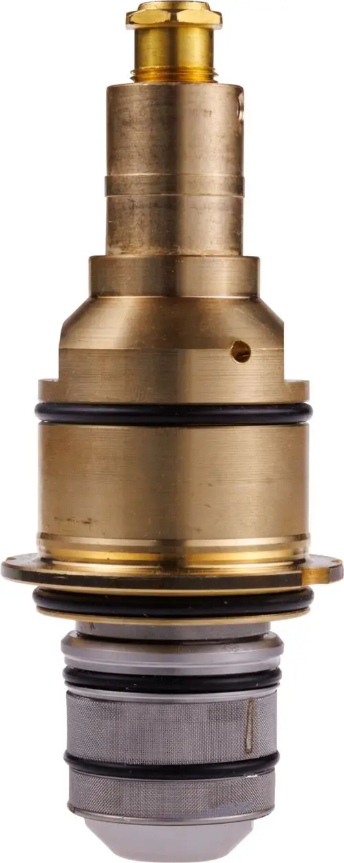 Thermostatkartusche von HANSA mit metallischem Gehäuse und Dichtungen, verwendet zur Regelung der Wassertemperatur in Armaturen.
