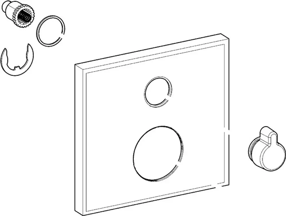 Rosette in rechteckiger Form mit einem großen und einem kleinen Loch, umgeben von mehreren Montageelementen, hergestellt von HANSA.