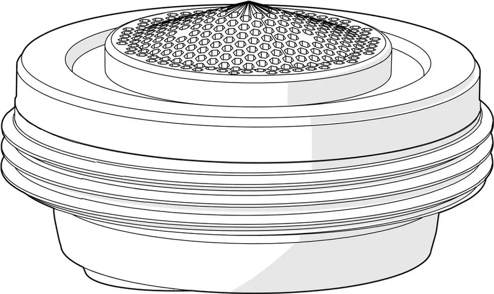 Luftsprudler von HANSA mit einem runden, perforierten Oberteil und mehreren Gewindegängen für die Befestigung. Ideal zur Verwendung in Wasserarmaturen.