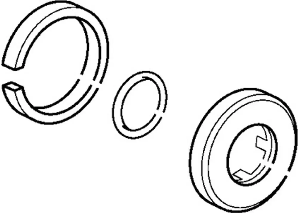 Drei Metallringe, einer offen, einer geschlossen und ein flacher Ring, vermutlich Bauteile für Sanitärinstallationen von HANSA.
