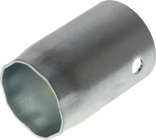Metallischer Schlüssel von HANSA mit einer sechseckigen Öffnung. Der Schlüssel hat eine gebohrte Seite. Er dient zum Öffnen oder Befestigen von bestimmten Schraubverbänden.