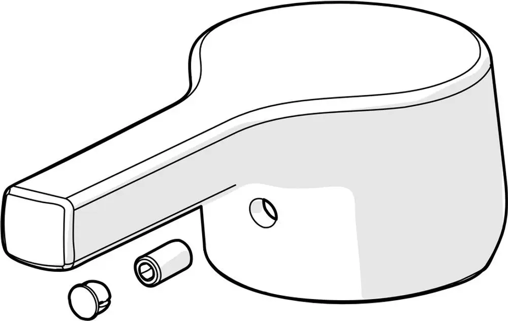 Hebel von HANSA in Chrom-Optik, mit zwei kleinen Komponenten. Der Hebel hat eine ergonomische Form und ist für Armaturen gedacht.
