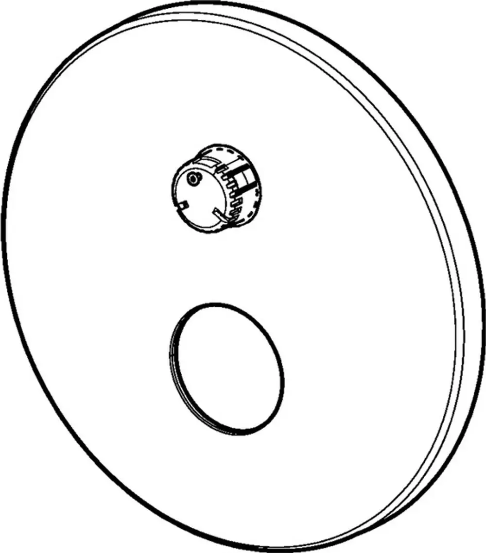 Rosette von HANSA, runde Form mit zentralem Anschluss, sichtbar sind eine kleine Drehschalt- oder Einstellvorrichtung sowie ein zusätzliches Loch in der Mitte.