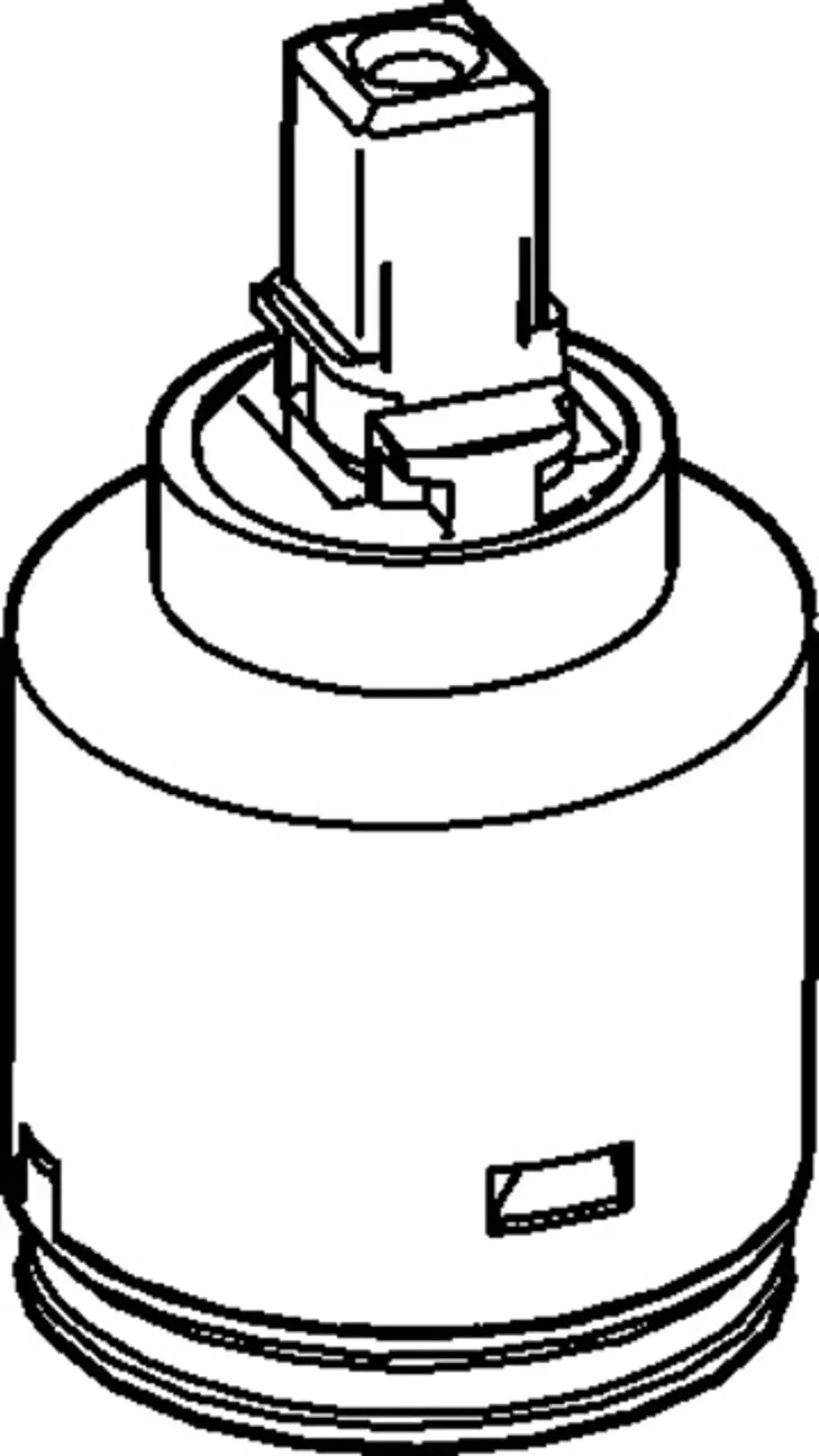 Zeichnung einer Kartusche mit einem elektrischen Anschluss, geeignet für Anwendungen von HANSA. Die Form ist zylindrisch mit einem oberen Anschluss.