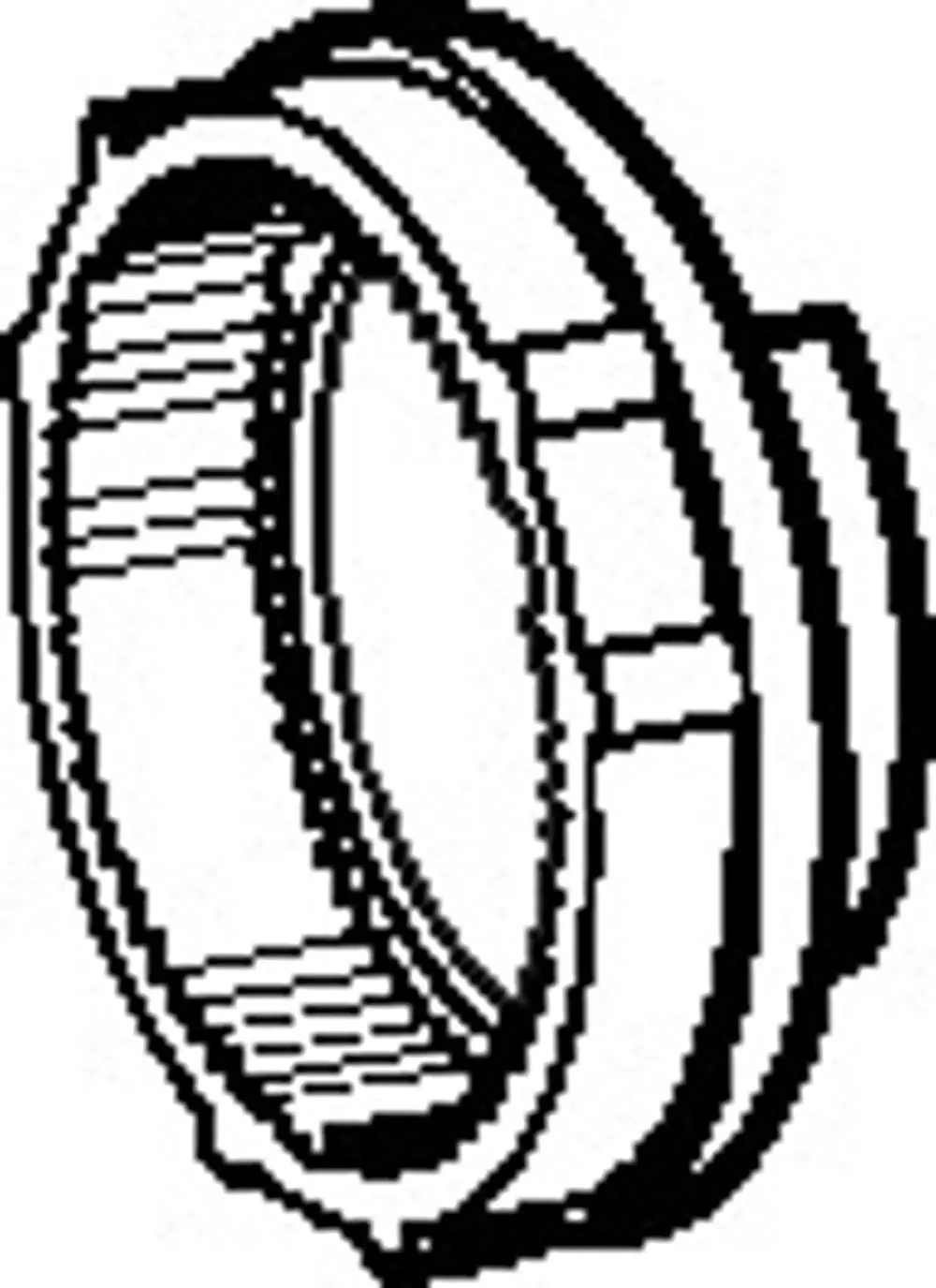 Geometrisches Bauteil, wahlweise aus Metall, mit gewelltem Innenprofil und Außenrippen, möglicherweise Teile des HANSA-Systems für Temperaturmessungen oder -regulierungen.