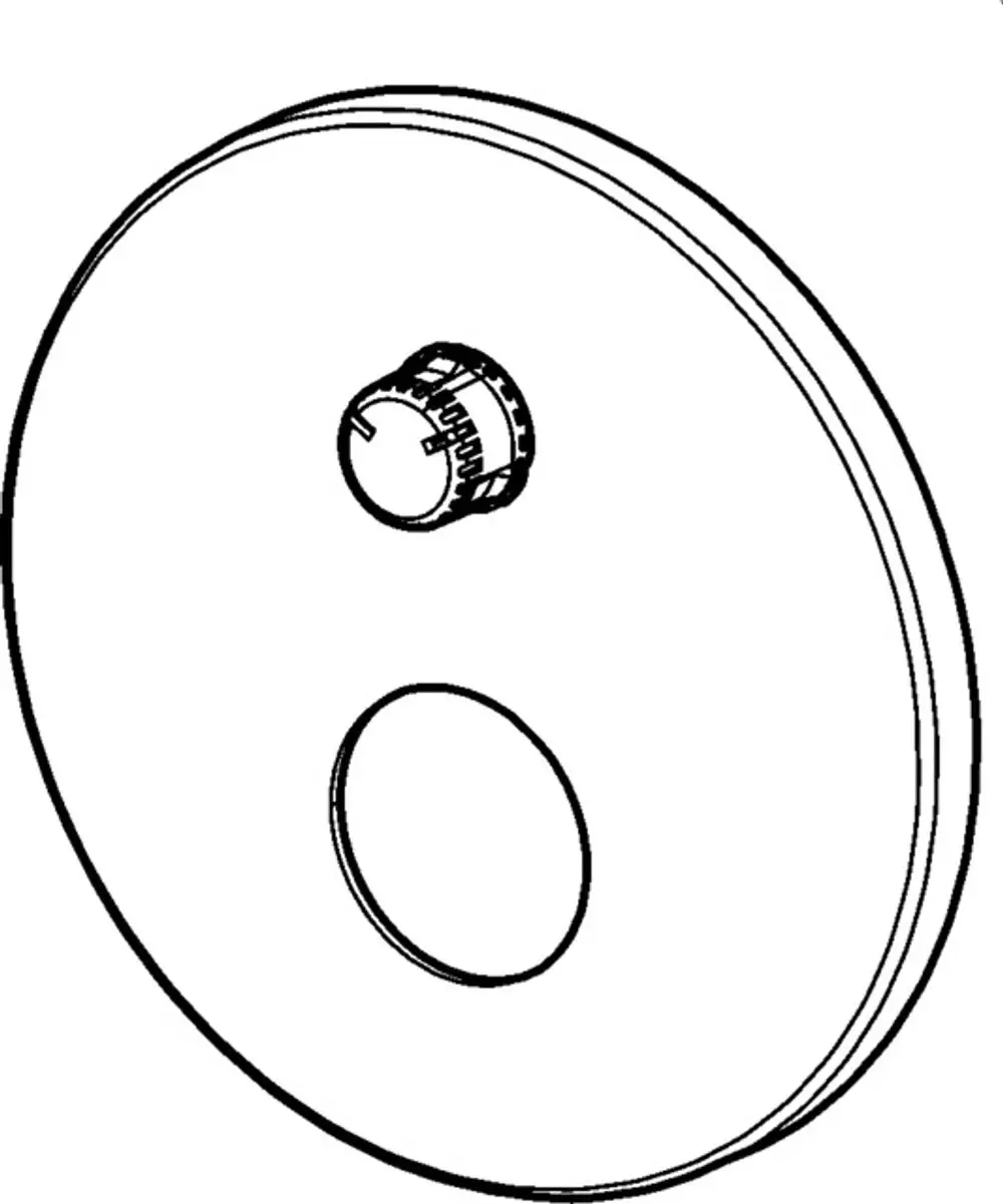 Runde, flache Rosette in Chromoptik mit mittigem Drehknopf und kleiner Öffnung. Typisches Design von HANSA.