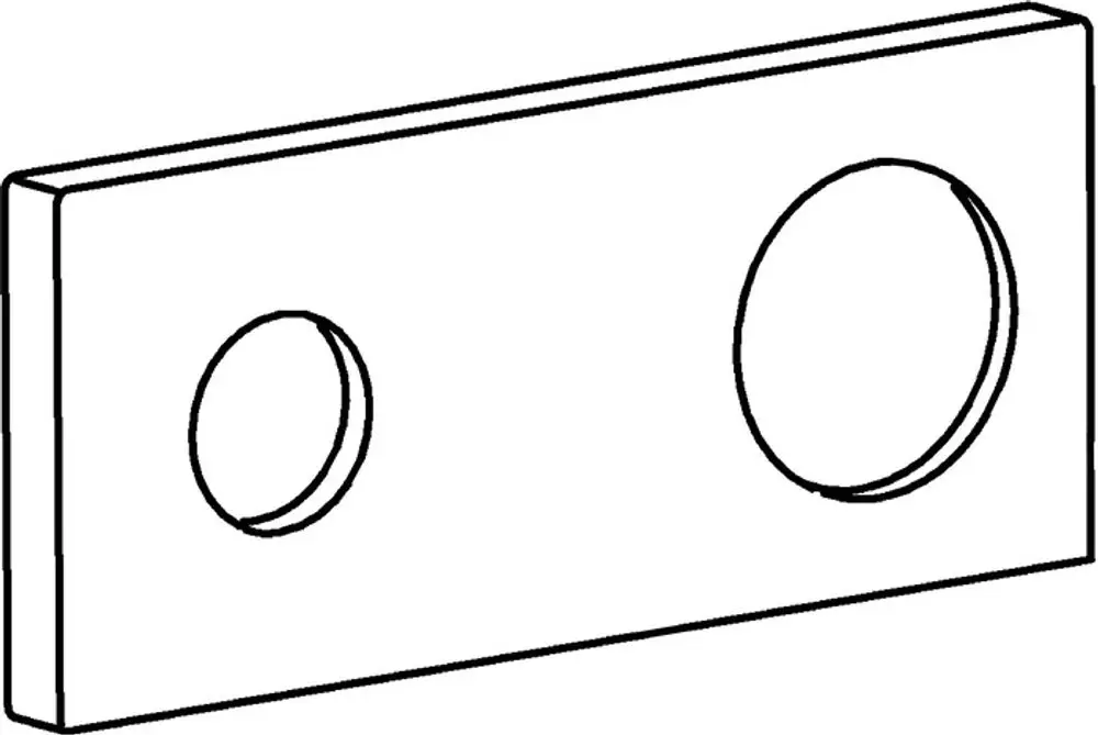 Flacher Metallblock mit zwei runden Ausschnitten, geeignet für Installationen. Markenlogo "HANSA" ist auf dem Produkt sichtbar.