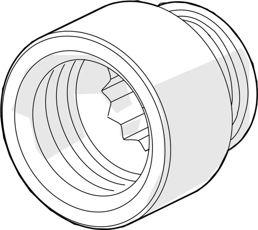 Verlängerungsschraube mit Innengewinde und sechseckigem Profil. Hersteller HANSA. Gezeigt in einer perspektivischen Ansicht, die die Details des Innengewindes hervorhebt.