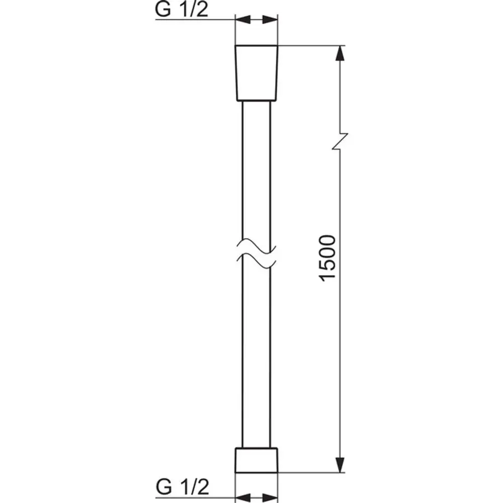 Schema eines weißen Schlauchs von HANSA mit den Maßen G 1/2 und einer Länge von 1500 mm.