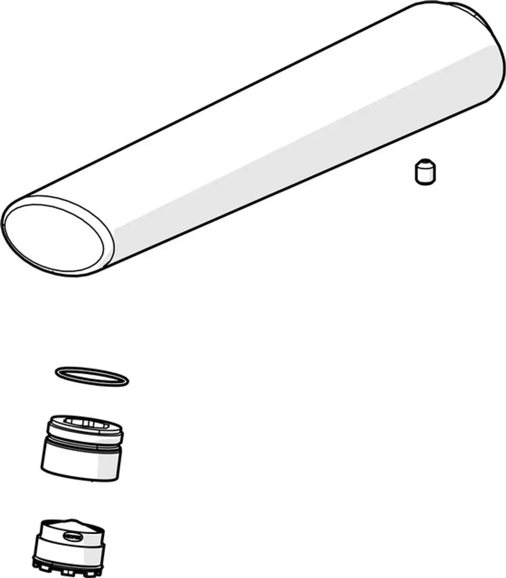 Chromfarbener Auslauf von HANSA mit einem zylindrischen Design. Enthalten sind eine Dichtung sowie zwei separate Schraubteile zur Befestigung.