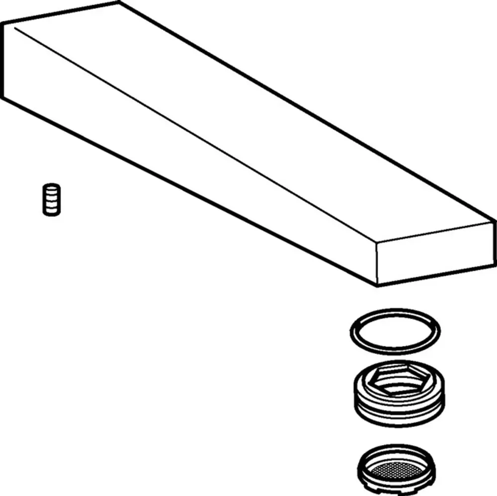 Schematische Darstellung eines Auslaufs mit einem eckigen Eingang und mehreren Komponenten, einschließlich einer Rosette, passend für HANSA-Produkte.