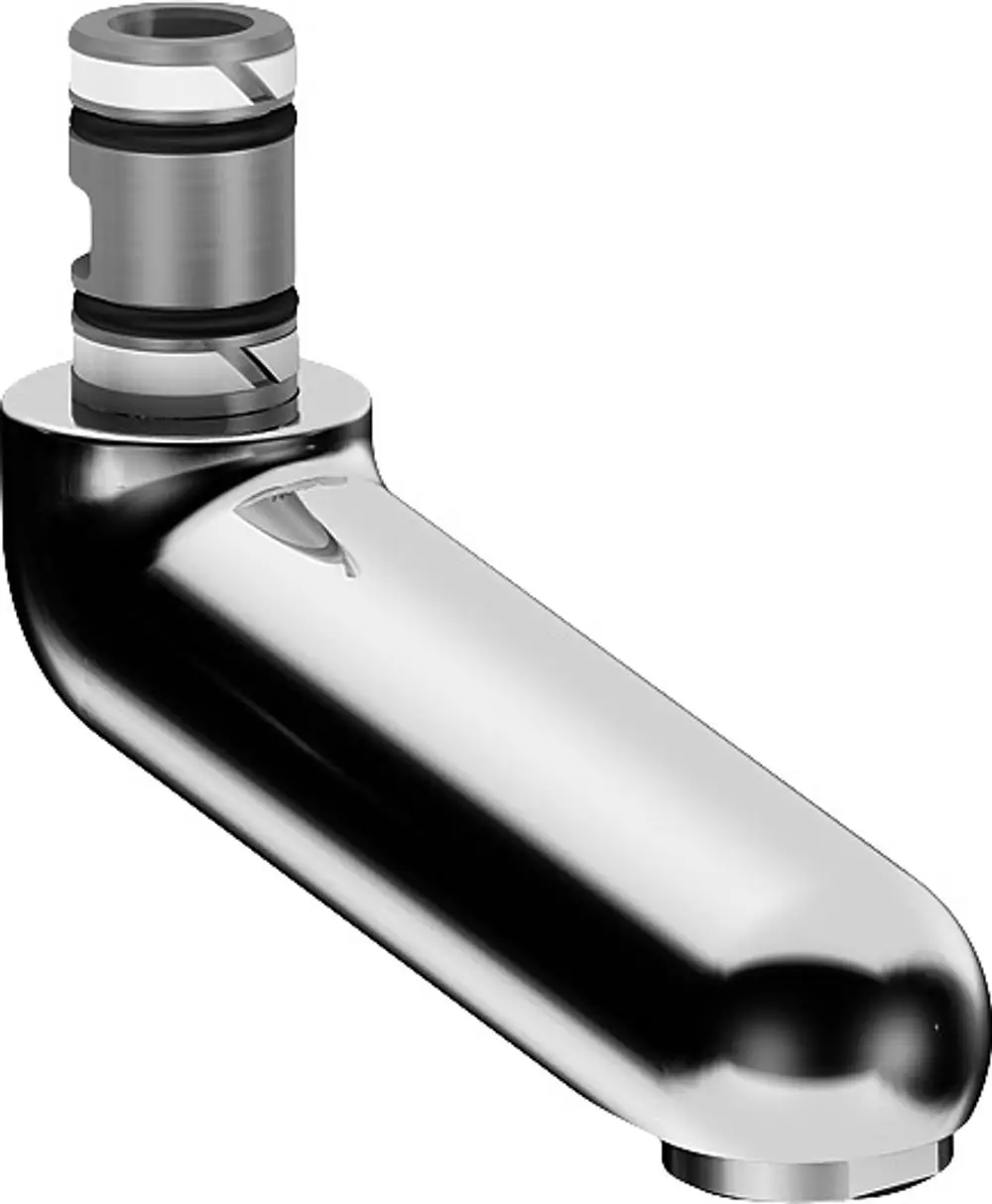 Chromfarbener Auslauf von HANSA, mit geschwungener Form und einem eingebauten Dichtungsmechanismus, zur Befestigung an Wasserhähnen oder ähnlichen Armaturen.