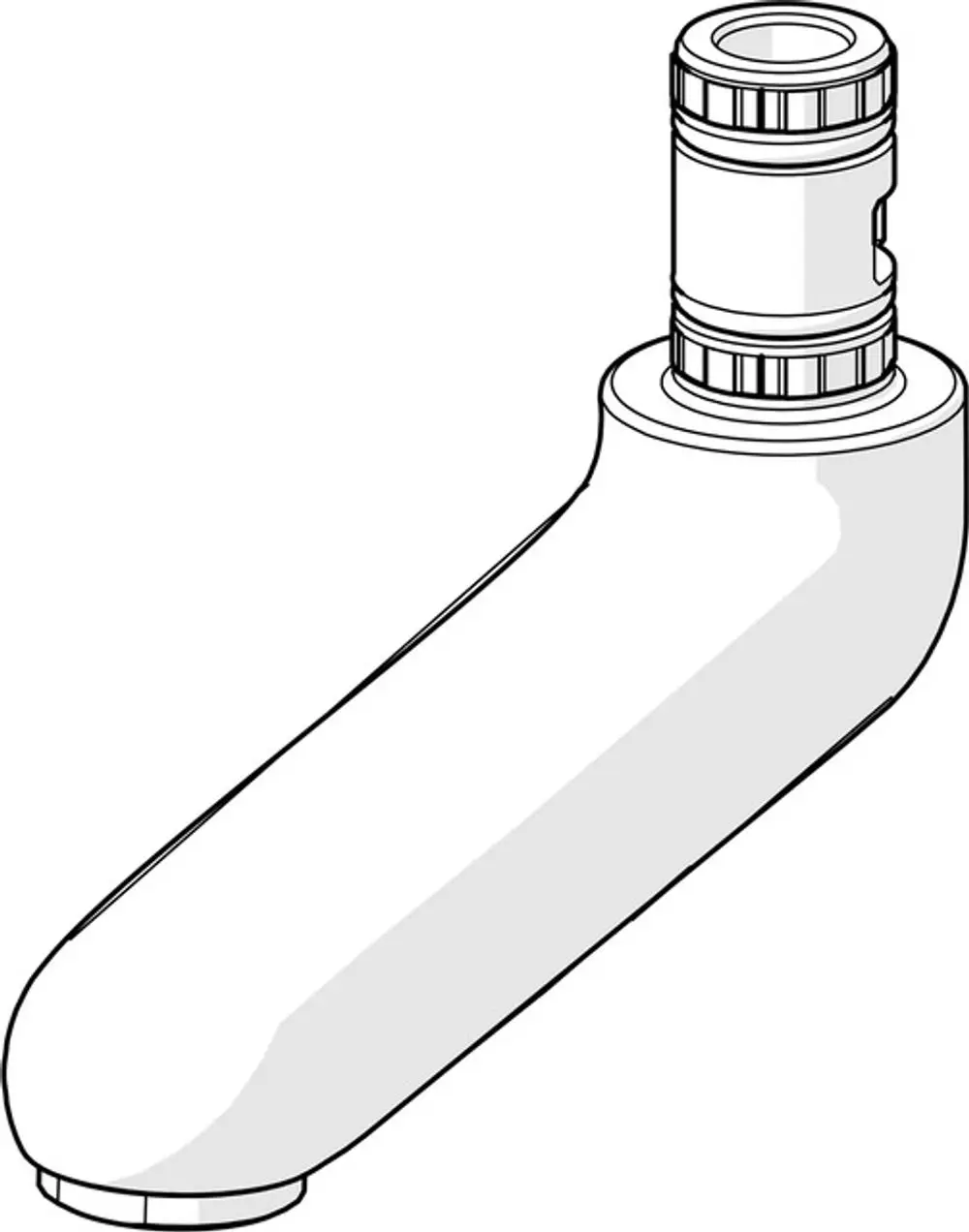 Chromfarbener Auslauf von HANSA mit gebogener Form und einer Verbindung für die Montage; geeignet für wasserführende Systeme.