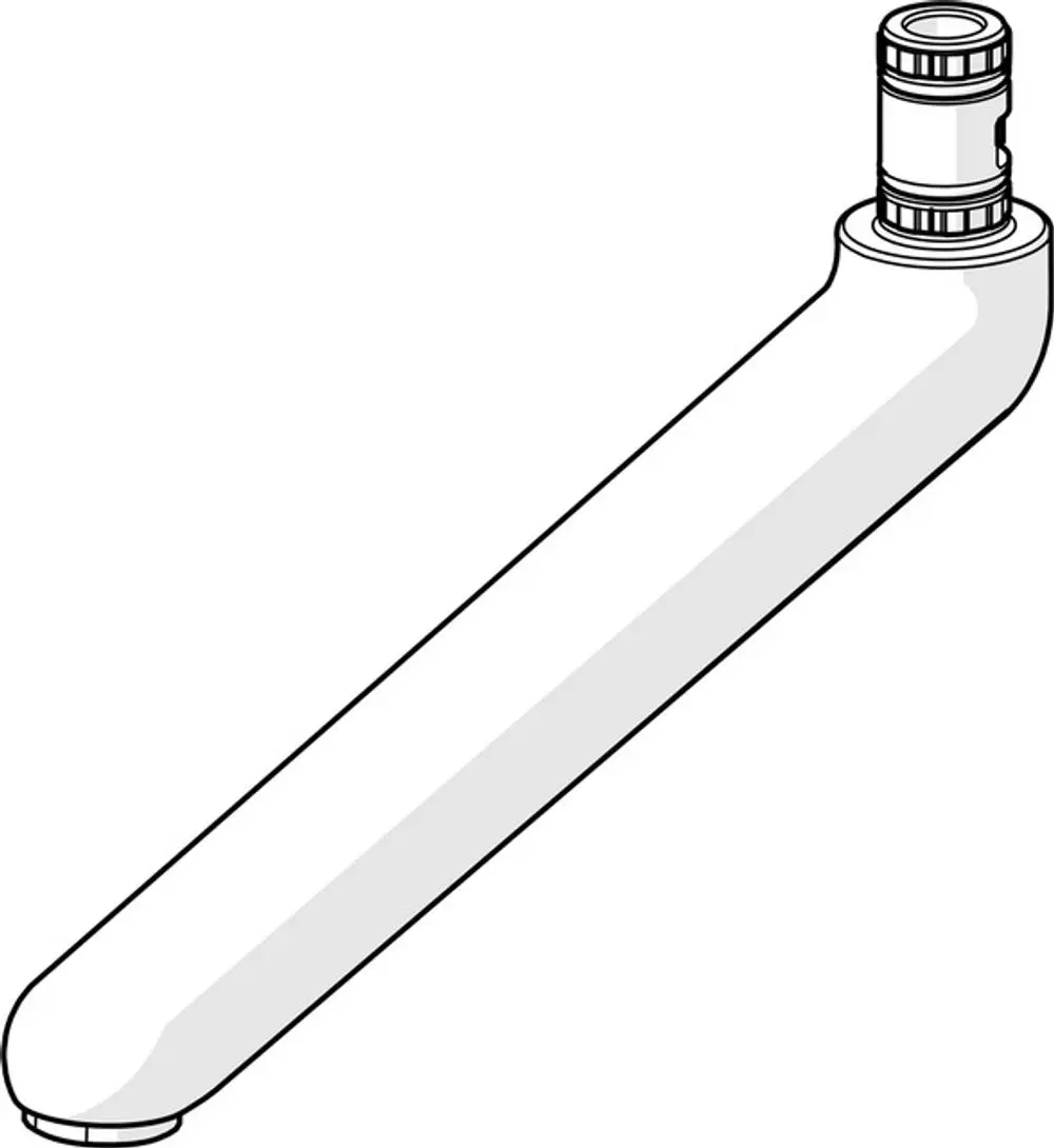 Chromfarbener Auslauf von HANSA, mit gerader Form und einem Anschluss oben. Das Design ist funktional und geradlinig, geeignet für verschiedene Anwendungen in Sanitärbereichen.