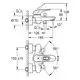 Grohe Einhand-Wannenbatterie mit Wandmontage, Sicht auf Armatur von vorne und der Seite. Diagramm zeigt Maße und Montagewinkel.
