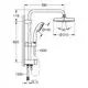 Duschsystem von Grohe mit Kopf- und Handbrause. An der Wand montiert, mit verschiedenen Rohr- und Anschlussmaßen. Edelstahloberfläche, klar gestaltetes Design.