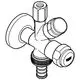 GROHE Ventil mit drei Anschlüssen, eine flache Wandplatte und verschiedene Anschlussmöglichkeiten. Rückflussverhinderer integriert.