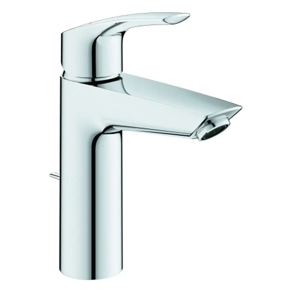 Chromfarbener Wasserhahn von Grohe mit einem schlichten Design und einem Hebel zur Steuerung des Wasserflusses. Ideal für moderne Badezimmer.