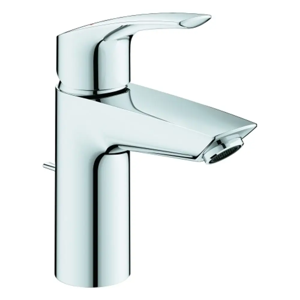 GROHE Wasserhahn mit abgerundetem Design und einem Hebel zur Steuerung des Wasserflusses, in verchromter Oberfläche, geeignet für Waschbecken.