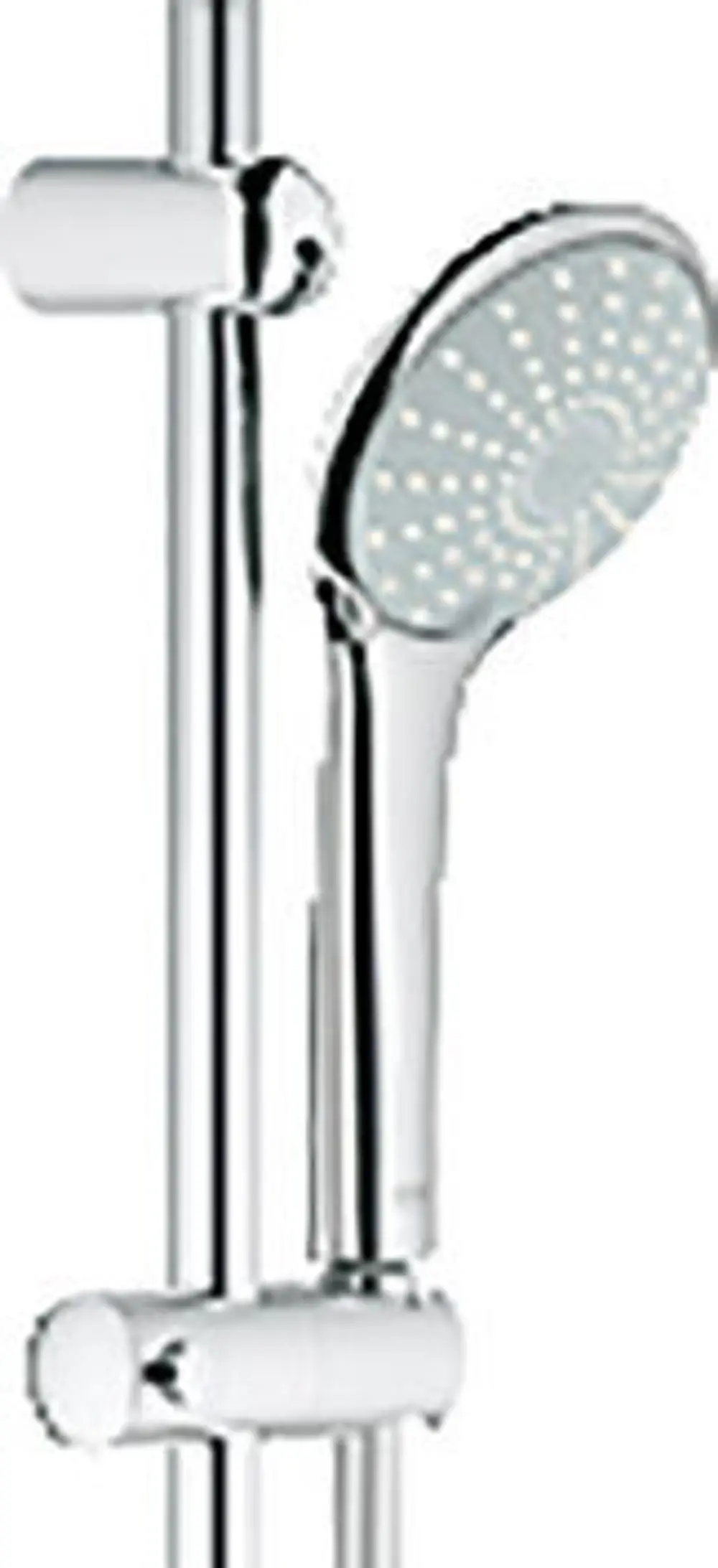 Grohe Brausegarnitur mit Handbrause und Halterung, chromfarbenes Design. Enthält eine Seifenschale und ist für die Wandmontage geeignet.