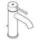 Einhand-Waschtischbatterie in Chrom-Finish von Grohe. Mit einem langen, gebogenen Auslauf und einem seitlichen Bedienelement für die Wassersteuerung.