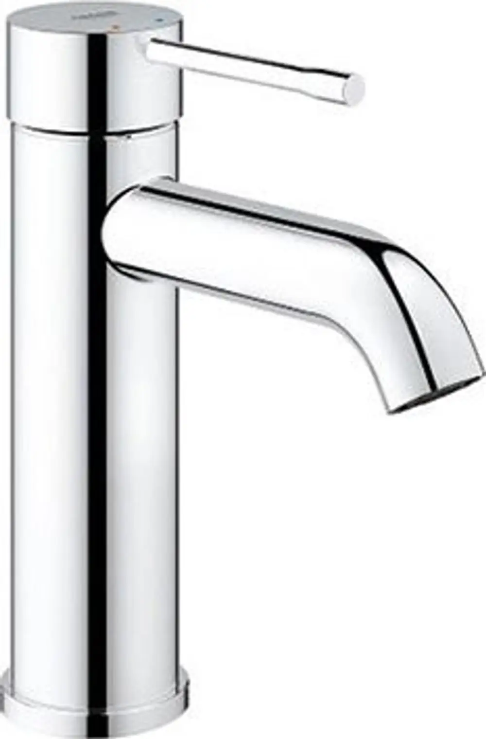 Einhand-Waschtischbatterie aus Chrom von Grohe mit glattem Körper und seitlichem Hebel zum Regulieren von Wasserfluss und Temperatur.