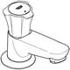 GROHE Wasserhahn mit Drehgriff und Gussauslauf in Chromoptik. Der Auslauf ist rund und die Basis hat eine flache Platte.