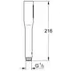Grohe Handbrause mit schlankem Design, abgerundetem Kopf und G1/2 Anschluss. Sichtbare Rillenstruktur und eine Länge von 216 mm.