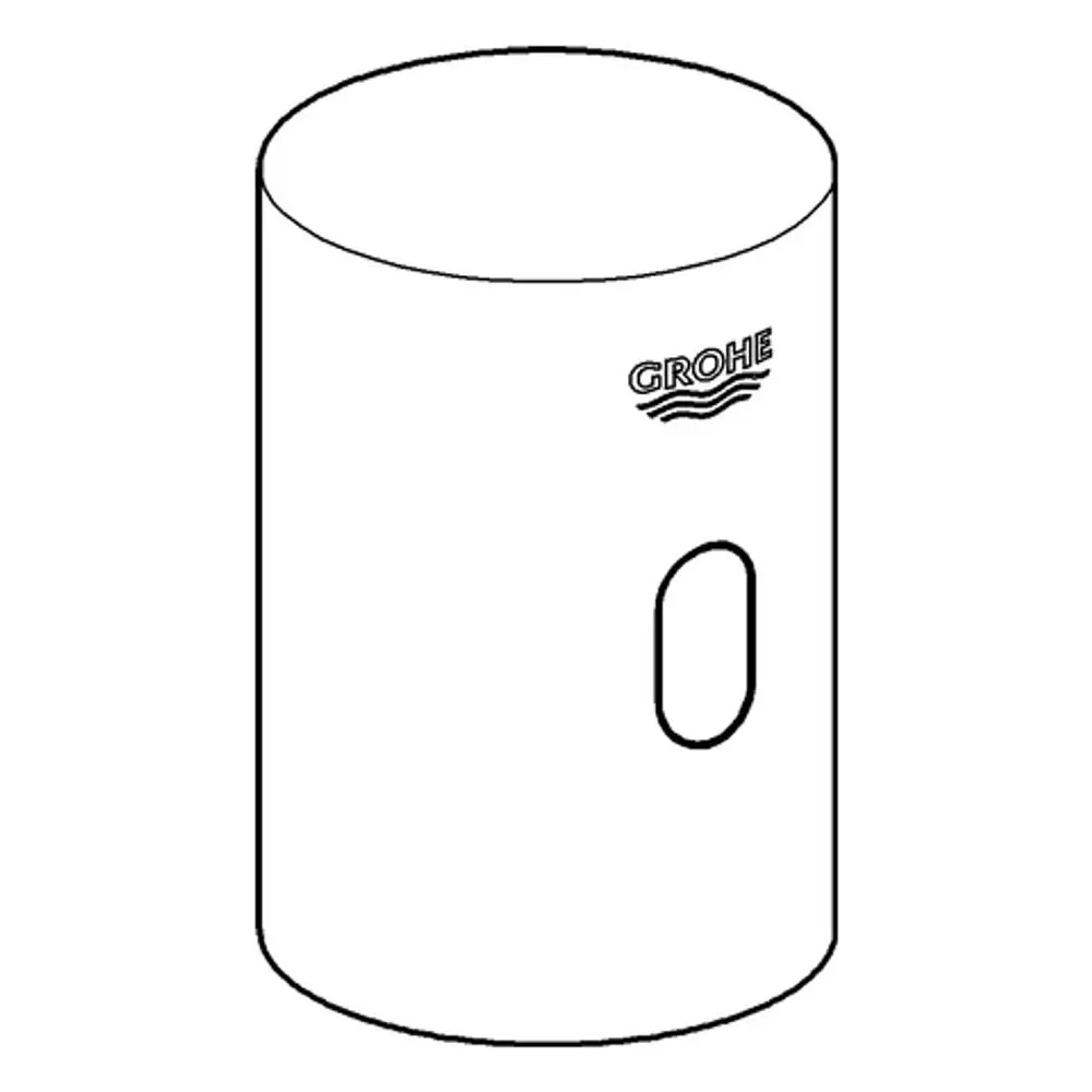 Weißer, zylindrischer Grohe-Behälter mit einer seitlichen Öffnung. Auf der Oberfläche ist das Grohe-Logo sichtbar.
