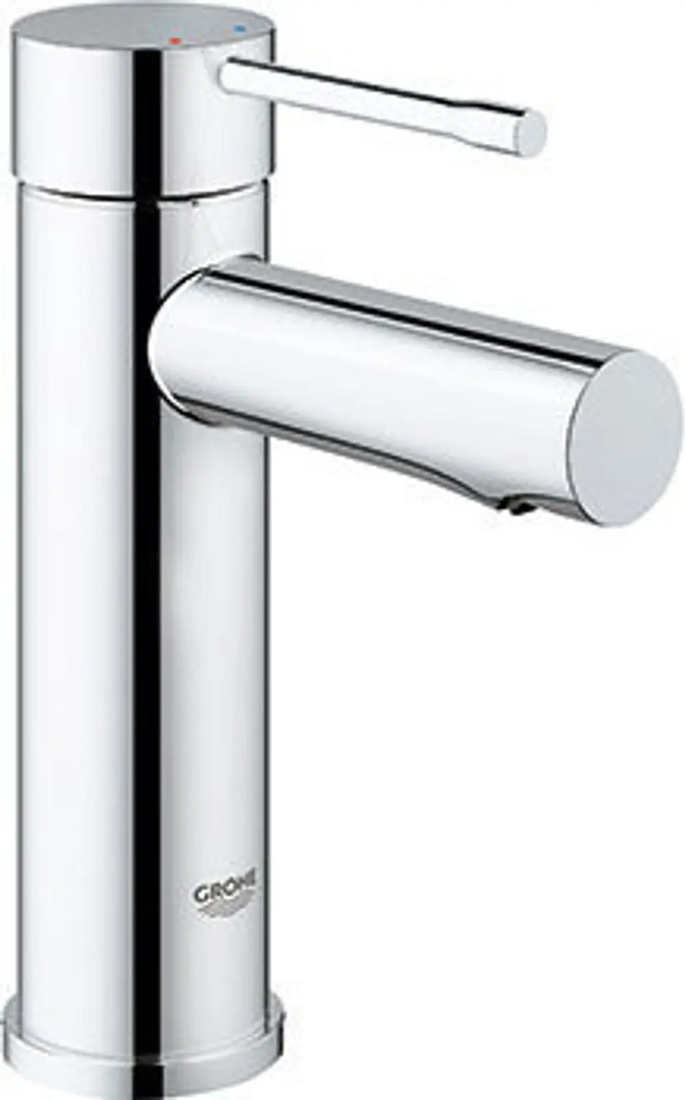 Waschtischbatterie in chrom von Grohe mit einem runden Auslauf und einem einhebeligen Bedienhebel für die Wasserregulierung.