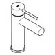 Grohe-Waschtischbatterie mit glattem Körper und seitlichem Hebel, in chromfarbenem Finish. Entwurf zeigt einfache geometrische Formen und saubere Linien.
