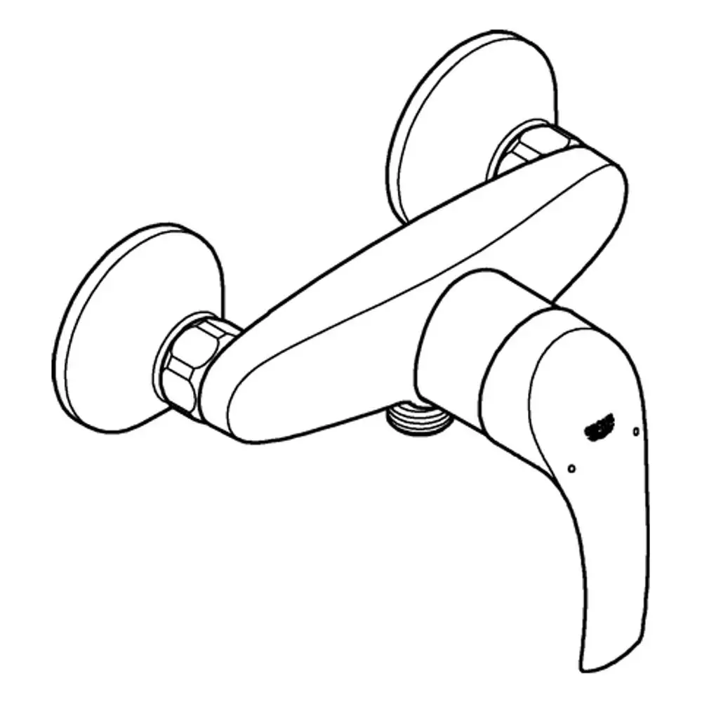 Wandmontierte Grohe-Brausebatterie mit einem Hebel und zwei runden Rosetten zur Befestigung, in verchromter Ausführung.