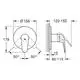 GROHE Armatur mit runder Front und seitlichem Hebel. Maße und Winkelverlauf sind schematisch dargestellt. Das Design zeigt klare Linien und ergonomische Form.