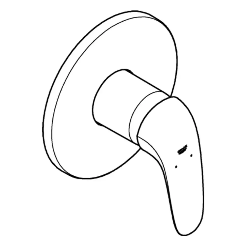 Grohe-Brausebatterie mit einem runden, flachen Design und seitlichem Bedienhebel in Chromoptik, montiert auf einer runden Wandplatte.