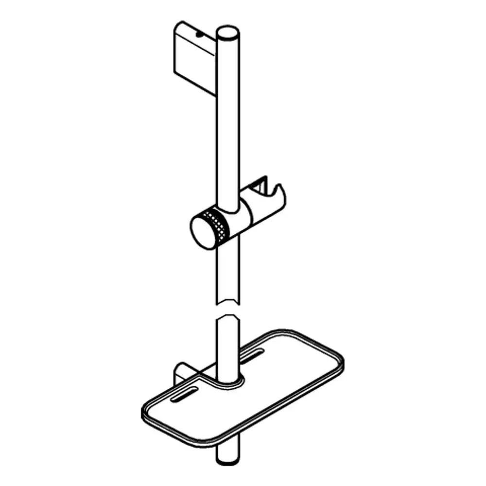Helle, verchromte GROHE Brausestange mit Befestigungselementen und Halterung für Duschkopf, in einem minimalistischen Design.