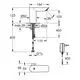 GROHE-Wasserfluss-Elektronik mit Mischfunktion, vertical montiert. Sichtbare Maße und Anschlussdetails sind im Diagramm dargestellt, geeignet für moderne Badezimmer.