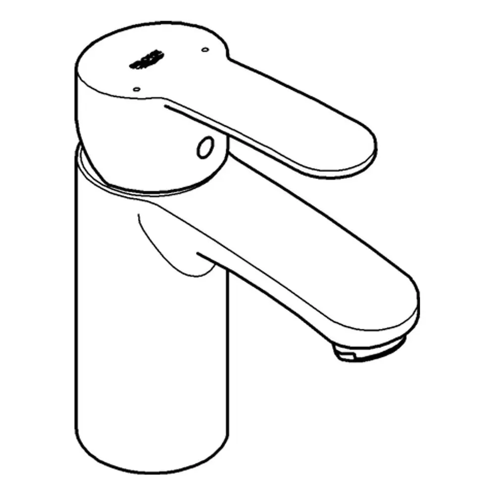 Ein monolithischer, chromfarbener Wasserhahn von Grohe mit einem flachen Griff, geeignet für Waschbecken oder Kücheninstallationen.