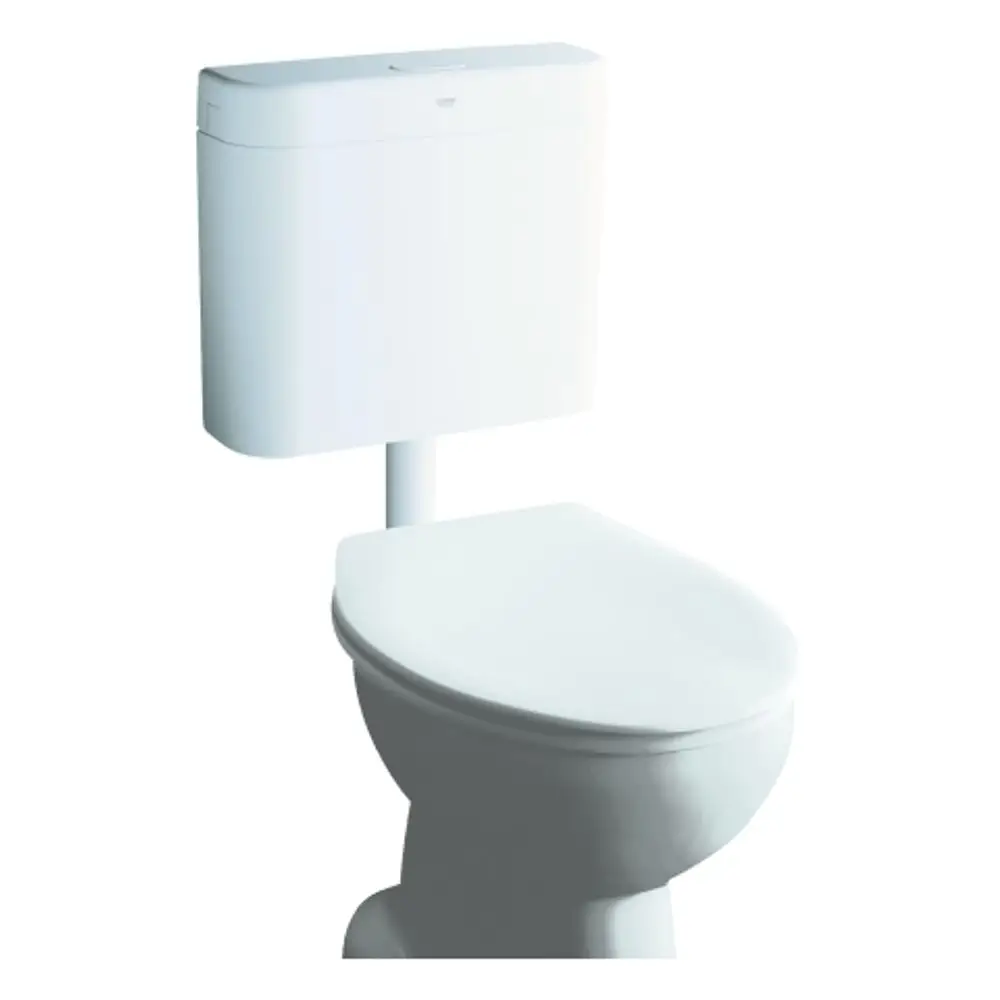 Weißer Grohe WC-Spülkasten mit flachem Oberteil und vertikaler Montage. Das Design ist schlicht und fügt sich in verschiedene Badezimmerumgebungen ein.