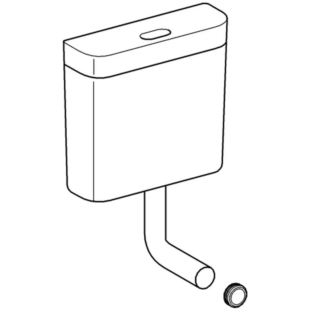 Weißer Aufputz-WC-Spülkasten mit abgerundeten Kanten und seitlichem Abflussrohr. Hersteller Grohe.