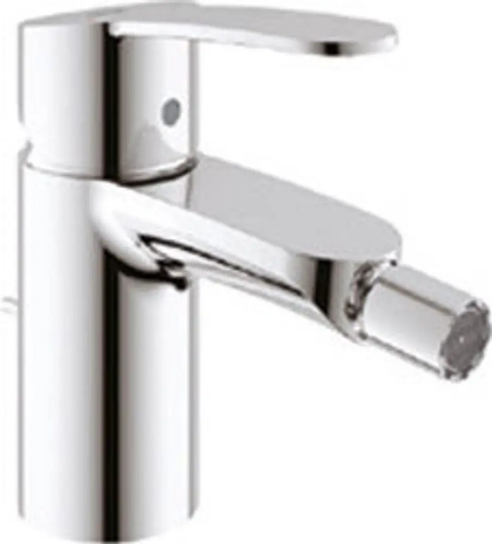 Grohe Bidetarmatur mit verchromter Oberfläche und Zugstangen-Ablaufgarnitur. Der Hebel zur Wasserausgabe ist seitlich angebracht.