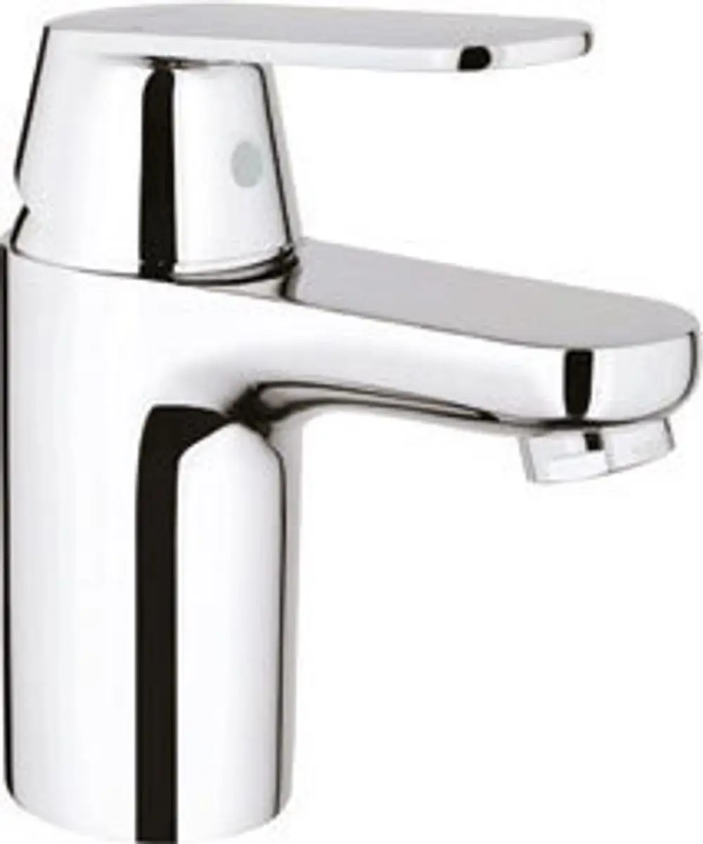 Chromfarbene Waschtischbatterie von Grohe mit einem glatten Körper und einem leicht bedienbaren Hebel zum Regulieren des Wasserflusses.
