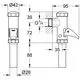 GROHE Spülanlage in chrom mit einem Bedienhebel, montiert auf einer Wand. Sichtbare Maße und Anschlussdetails sind im technischen Diagramm dargestellt.