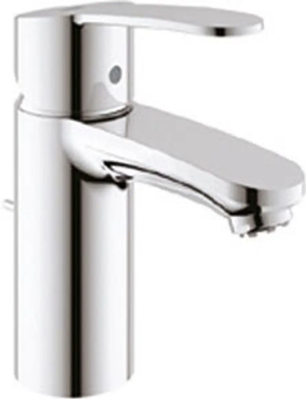 Chromfarbene Grohe Armatur mit einer seitlichen Hebelsteuerung und einem schwenkbaren Auslauf, geeignet für Niederdrucksysteme.