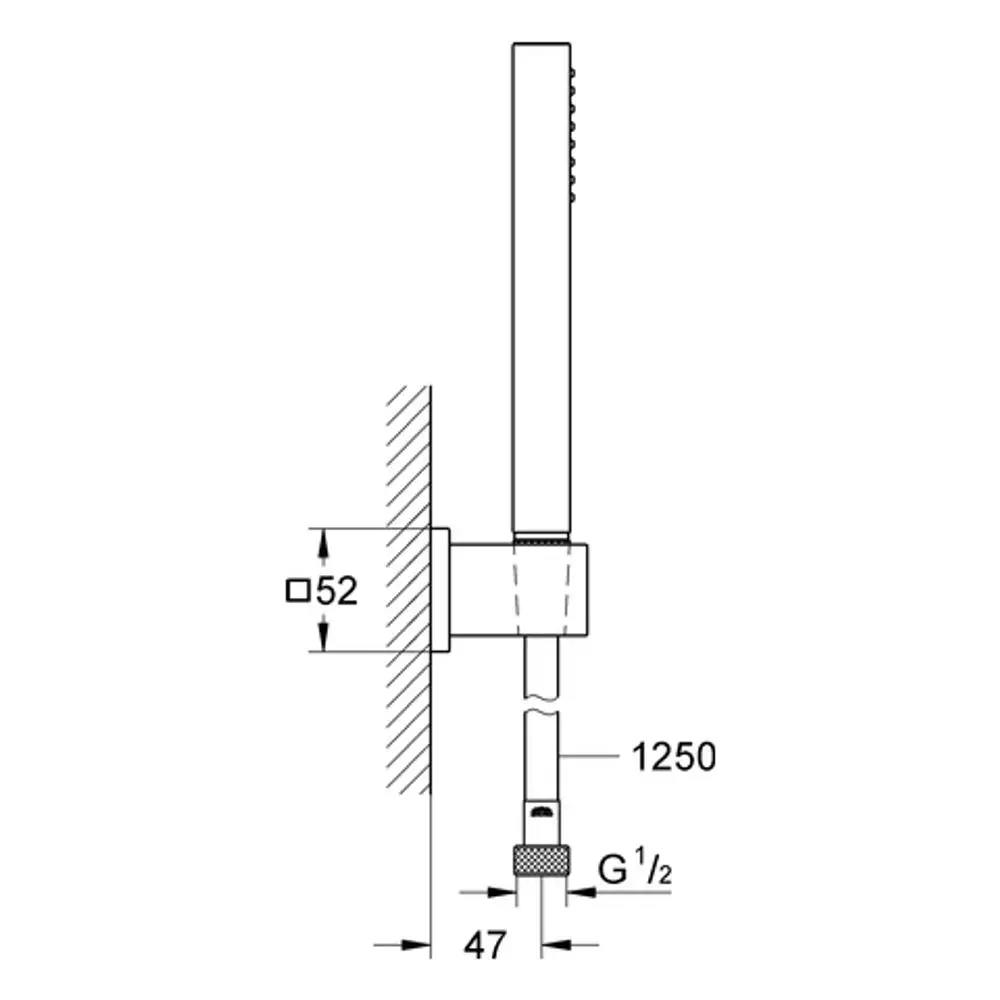 Wandhalterung von Grohe mit einem runden Halter und vertikalem Element. Sichtbare Anschlussstelle mit Gewinde, geeignet für die Installation an einer Wand.