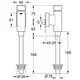 Grohe Urinal-Druckspüler mit integrierter Vorabsperrung, dargestellt in technischen Zeichnungen mit Maßangaben und Anschlussdetails.