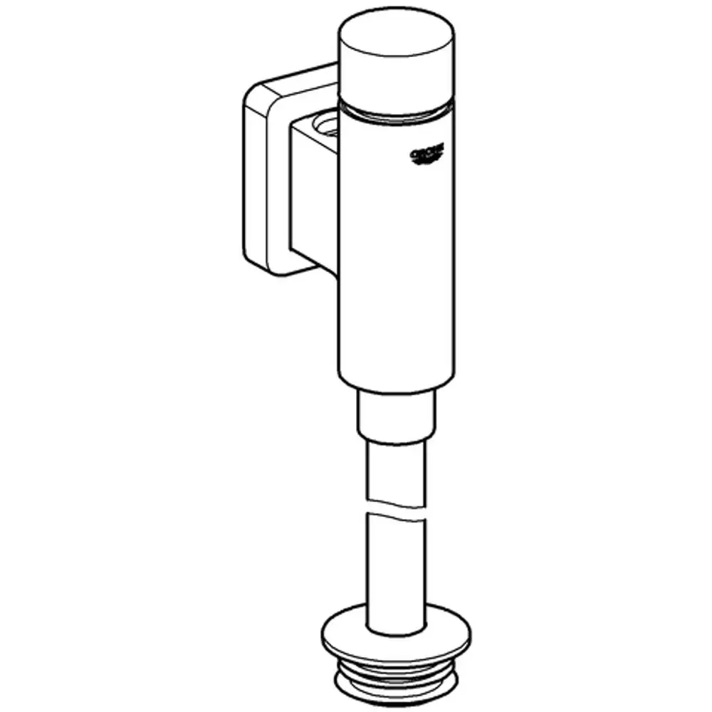 Grohe Urinal-Druckspüler in vertikaler Anordnung, mit einem integrierten Auslass und einem runden Betätigungsbutton im oberen Bereich. Nutzung geruchlicher Vorabsperrung.