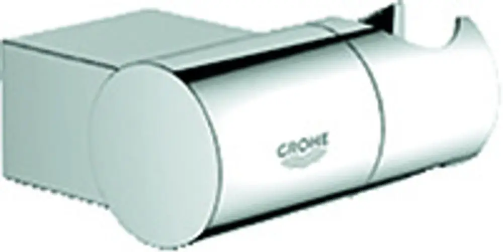 Wandhalter für Brause von Grohe in Chromoptik, mit verstellbarem Mechanismus für verschiedene Positionen, kompakte Bauweise ohne erkennbare Maße.
