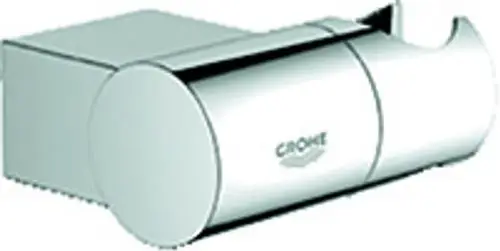 Wandhalter für Brause von Grohe in Chromoptik, mit verstellbarem Mechanismus für verschiedene Positionen, kompakte Bauweise ohne erkennbare Maße.