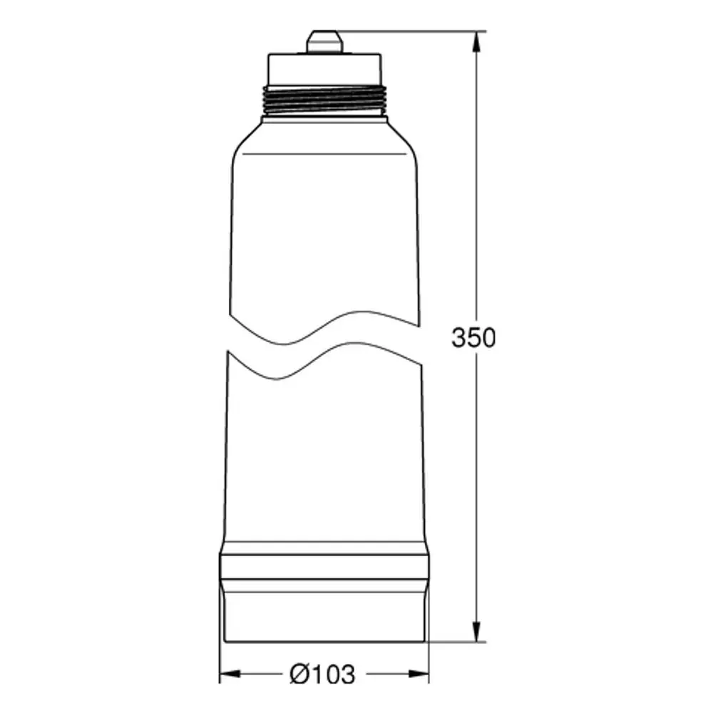 Weißer Kunststoffbehälter mit Schraubverschluss und gewelltem Design, gefertigt von Grohe. Maße: Höhe 350 mm, Durchmesser 103 mm.